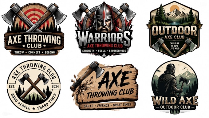 design axe throwing club, warrior and outdoor badge logo