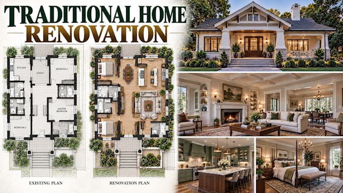 create traditional home renovation visualization with detailed 3d views