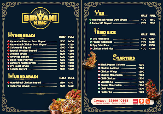 design a professional restaurant menu card
