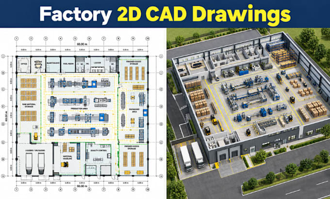 create factory 2d cad drawings industrial architectural construction plans