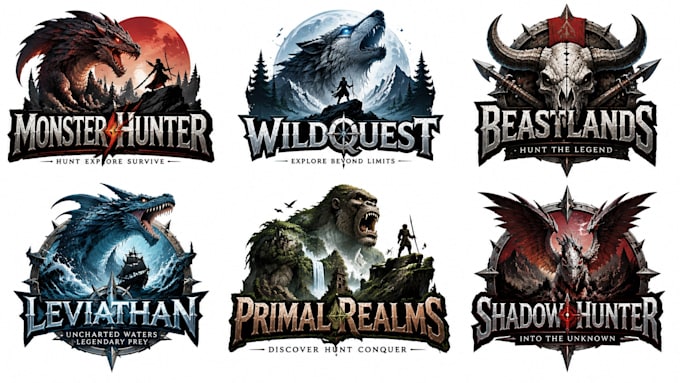 design monster hunter, creature and adventure logo