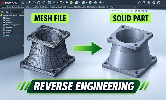 mesh to solid cad solidworks fusion 360 stl obj step reverse engineering for cnc