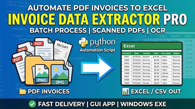 automate invoice PDF data extraction to excel with python