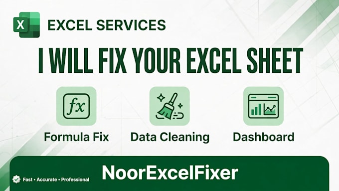 fix excel formulas, clean messy data and create dashboard