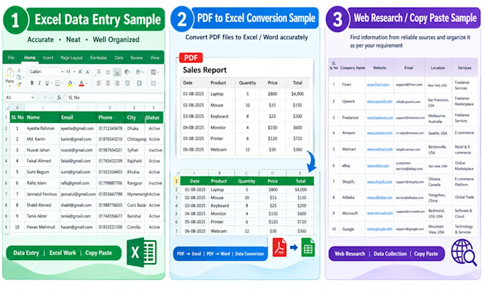 do data entry, copy paste, web research and excel data entry