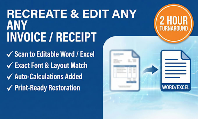 recreate, restore and editable invoice, receipt, bill book exactly as needed
