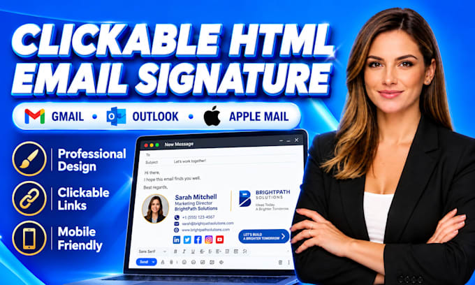 create clickable HTML email signature for gmail outlook and apple mail