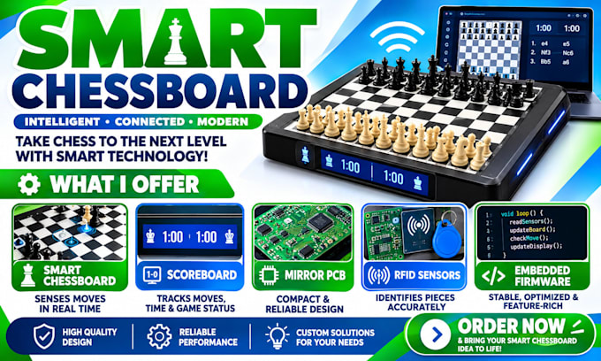 do smart chessboard, scoreboard, mirror pcb, rfid sensors and embedded firmware