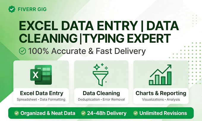 do excel data entry, data cleaning, typing and formula work