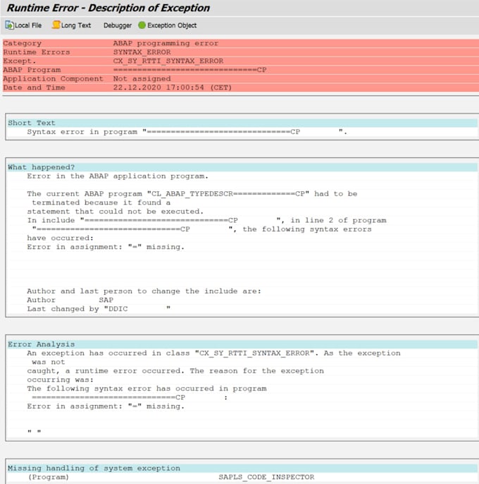 fix sap abap short dumps and runtime errors
