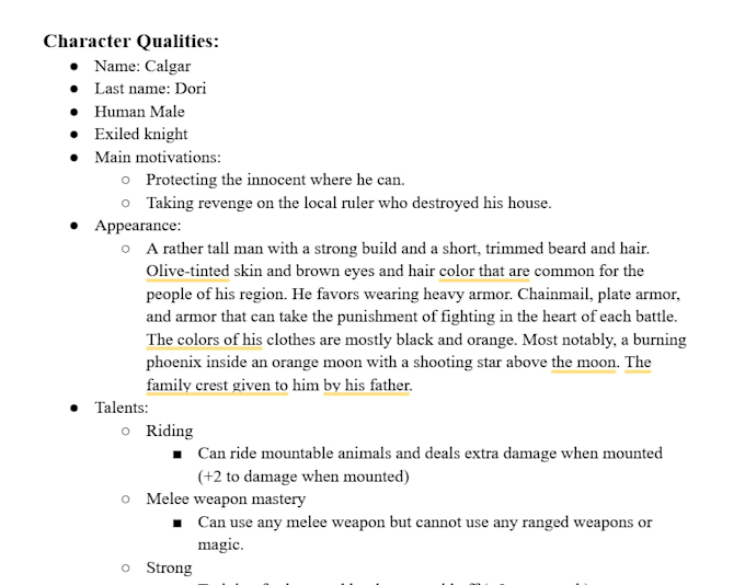write character backstories and short stories
