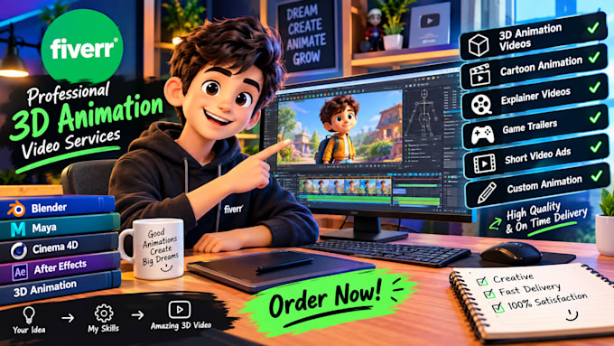 make animation for 3d videos character and creature