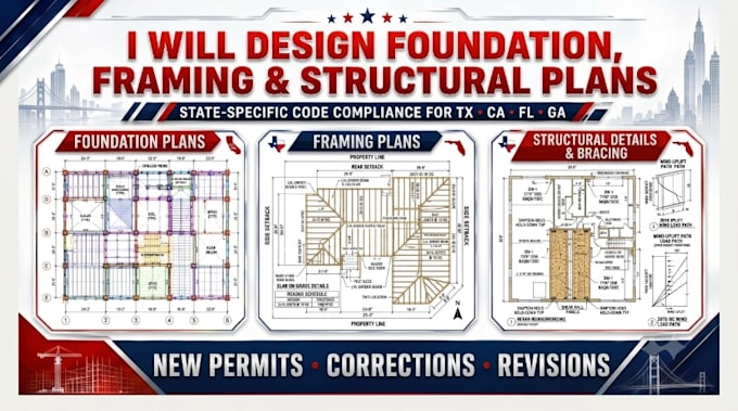 design foundation, framing and structural plans for tx ca fl ga