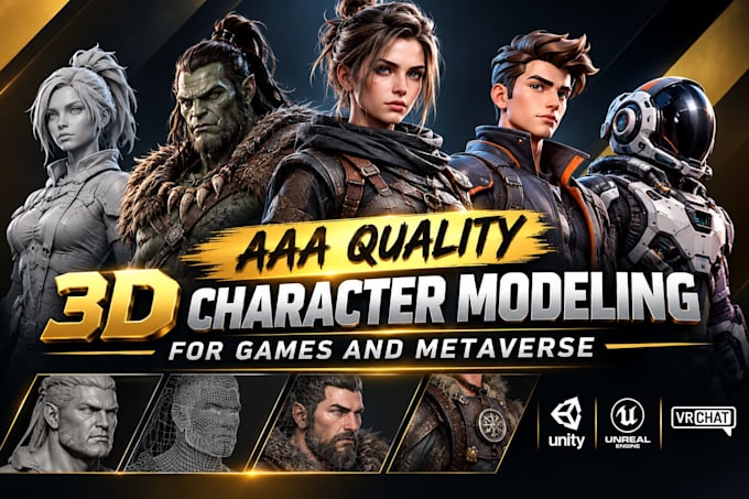 create aaa quality 3d character modeling for games and metaverse