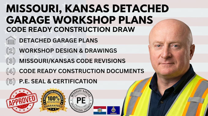 missouri kansas detached garage workshop plans code ready construction draw