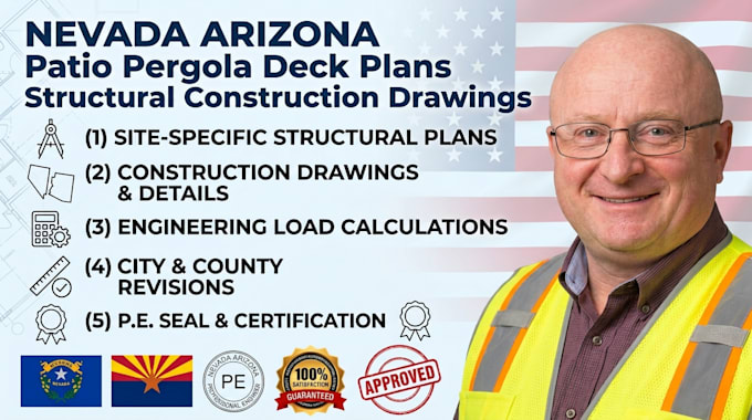 nevada arizona patio pergola deck plans structural construction draw seal sign