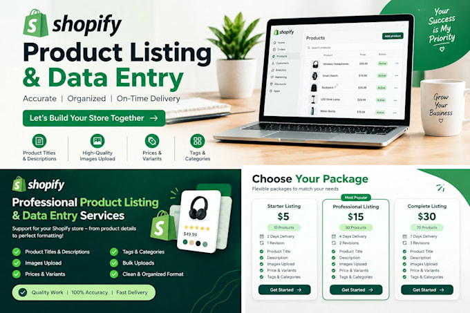 shopify product listing, product upload and data entry