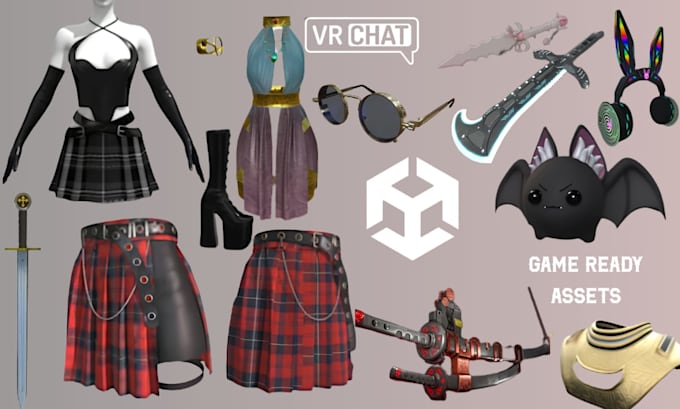 create custom vrchat outfits assets rig clothing props weapons 3d wearable items