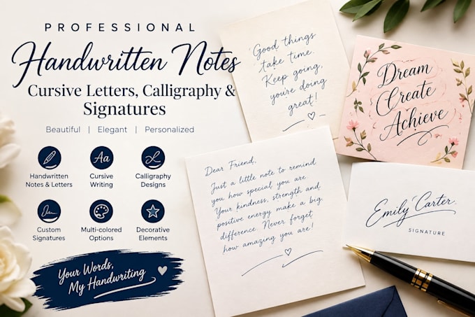 create professional handwritten notes cursive letters calligraphy and signatures