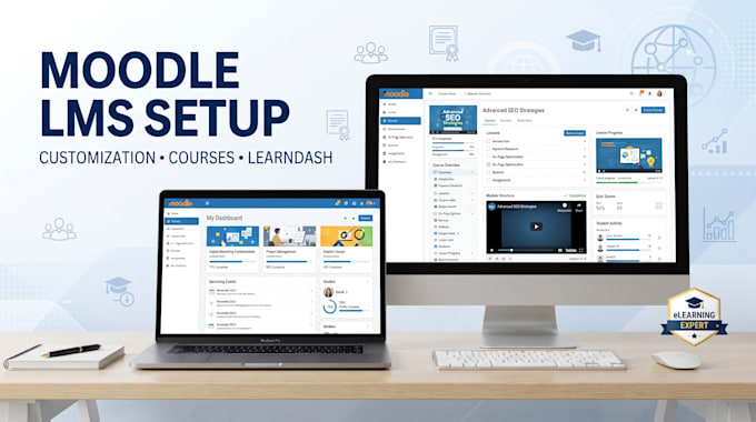 setup moodle lms, customize moodle, learndash and elearning website courses