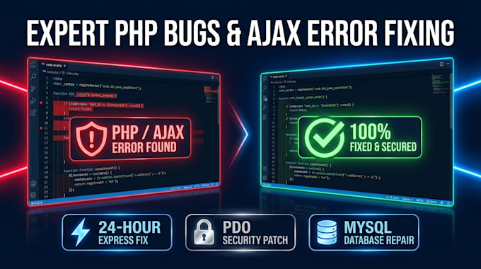fix PHP bugs, ajax errors, database issues, and secure your website