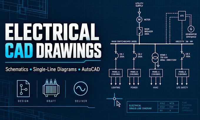 draft electrical schematics and single line diagrams in autocad