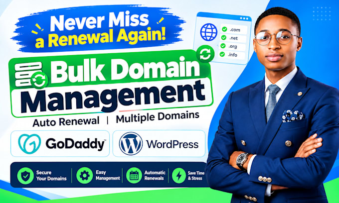 setup bulk domain management auto renewal for multiple godaddy domains wordpress