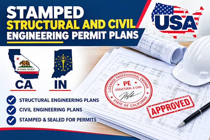 stamped structural and civil engineering permit plans ca, in