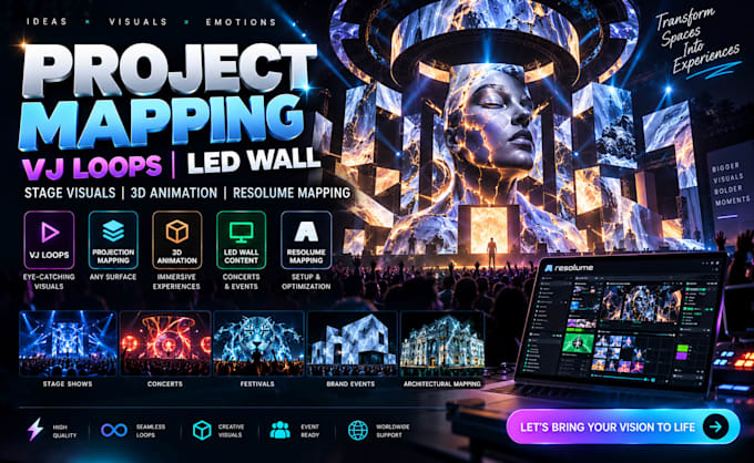 do project mapping vj loops led wall stage visuals 3d animation resolume mapping