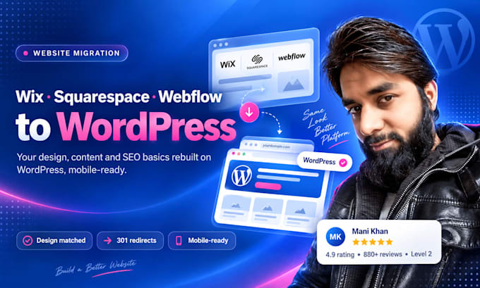 convert your wix, squarespace or webflow website to wordpress