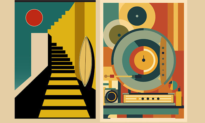 create unique bauhaus, retro and modernist poster designs