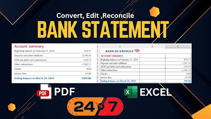 reconcile bank statement PDF to editable format