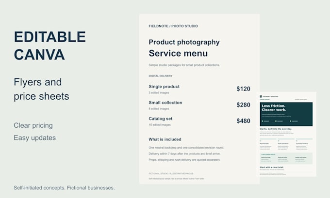 design editable canva flyers and price sheets
