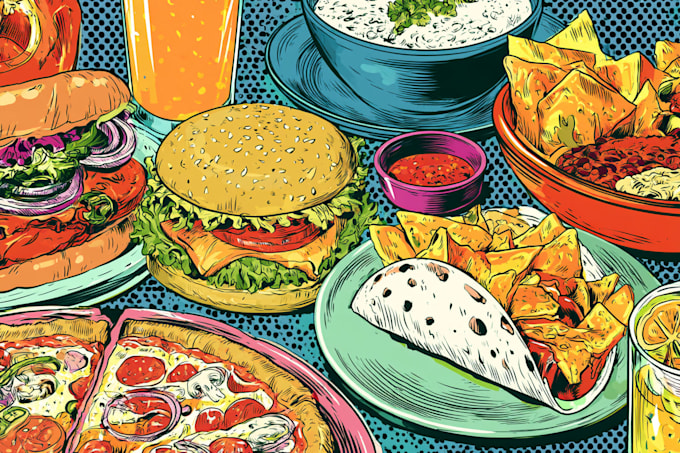 design unique food pop art illustration and artwork