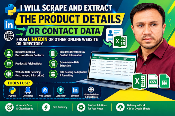 scrape and extract b2b leads, contact data and product details