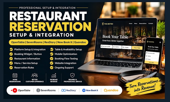 setup restaurant reservation with opentable sevenrooms resdiary quandoo website