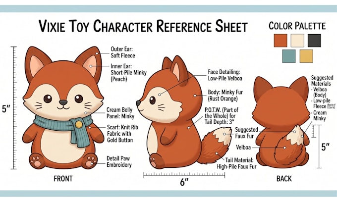 design custom plushie reference sheet stuffed animal character or ych concept