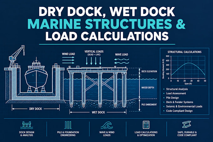 design dry dock, wet dock marine structures, load calculations
