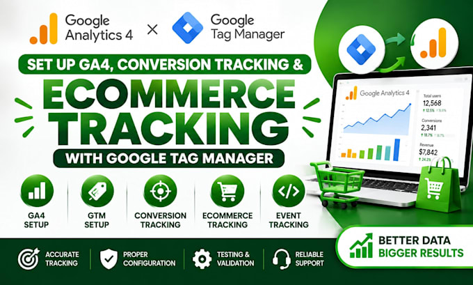 setup ga4, conversion tracking and ecommerce tracking with google tag manager