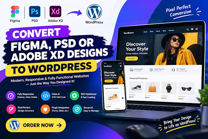 convert figma psd html php adobe xd design to wordpress using elementor pro