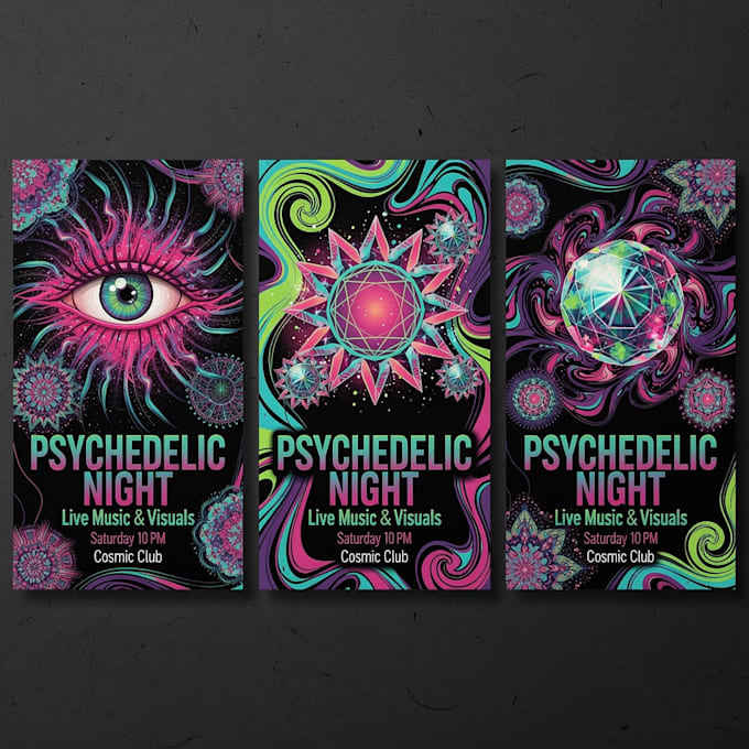 reate psychedelic event posters