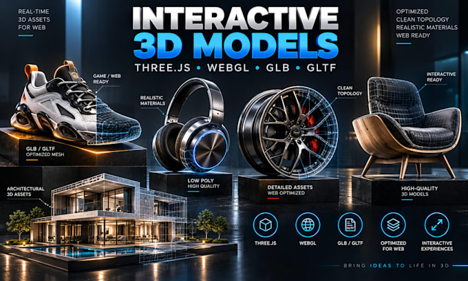 create 3d models for three js, webgl and interactive experiences
