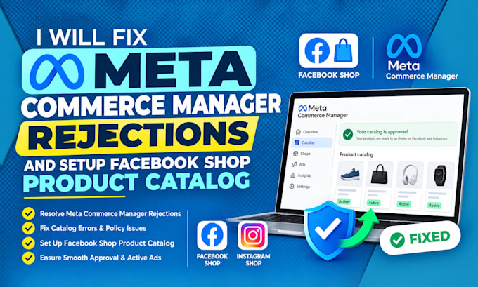 fix meta commerce manager rejections and setup facebook shop product catalog