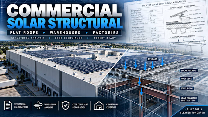 engineer commercial rooftop solar for flat roofs, warehouses and factories