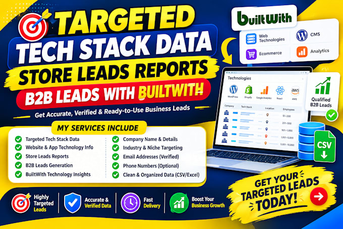 provide targeted tech stack data, store leads reports, b2b leads with builtwith