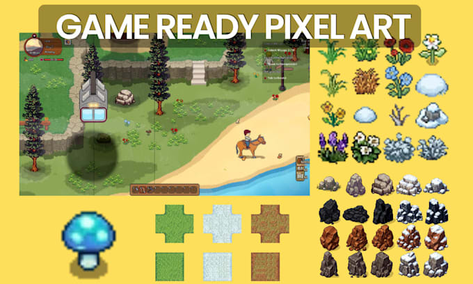 create pixel art tileset, sprites, sprite sheets and pixel art animation