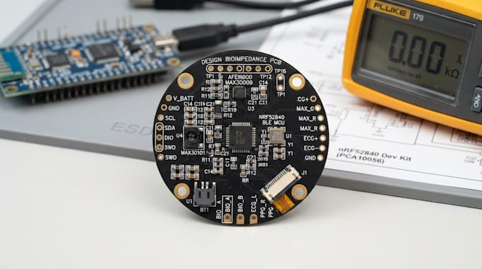 design bioimpedance pcb, biosensor, max30009, wearable, ble, nrf52840, ecg, ppg