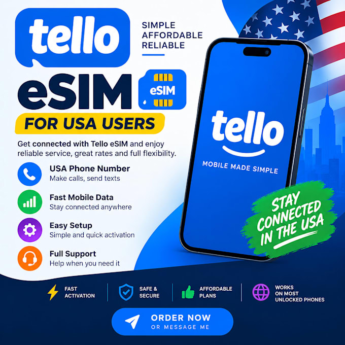 activate tello esim instantly for USA number and data