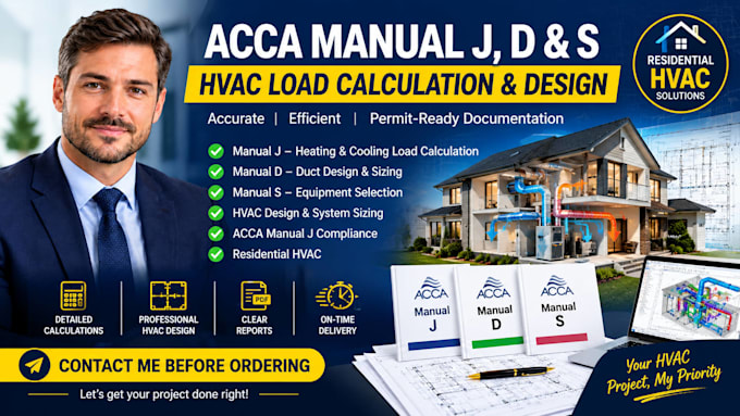 do acca manual j d s heating cooling load calculation hvac duct layout design