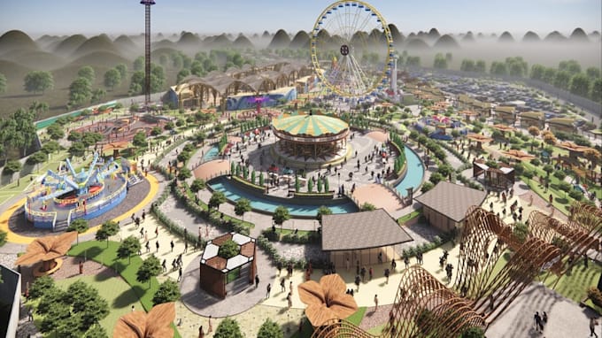 produce amusement park concept, site plan layout, digital entertainment renders